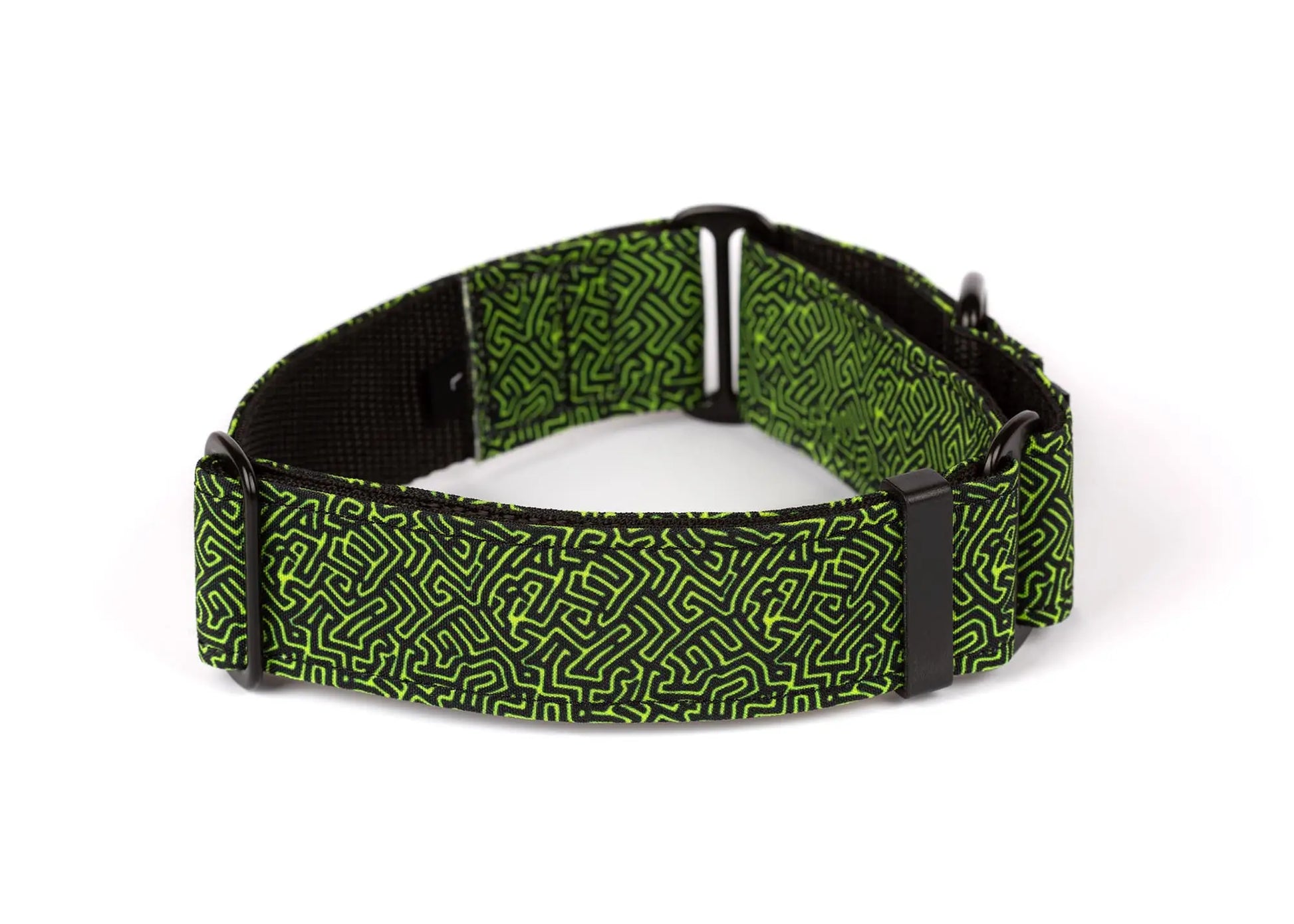 Hope Hound martingale waterproof dog collar with green and black maze 