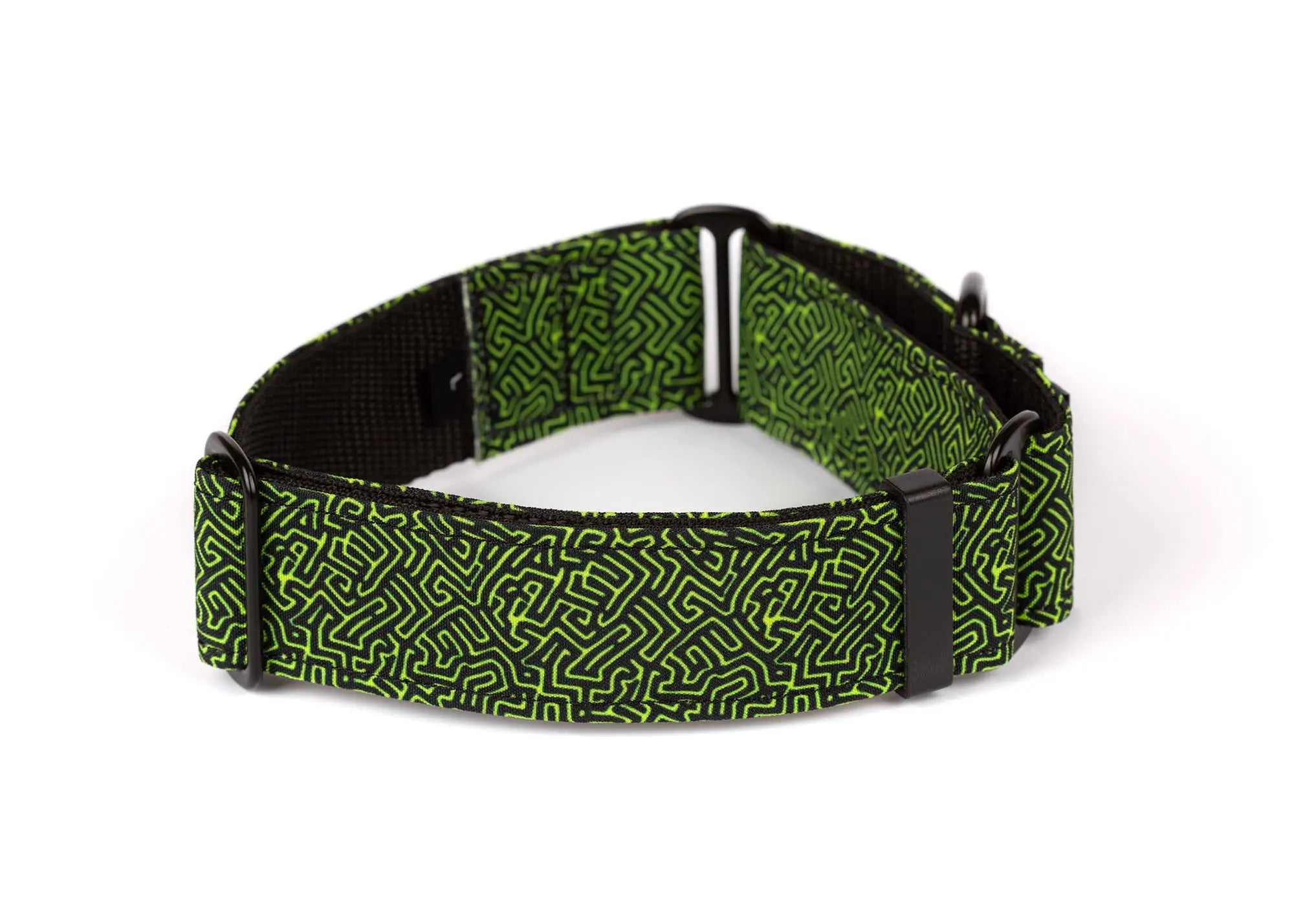 Hope Hound martingale waterproof dog collar with green and black maze 