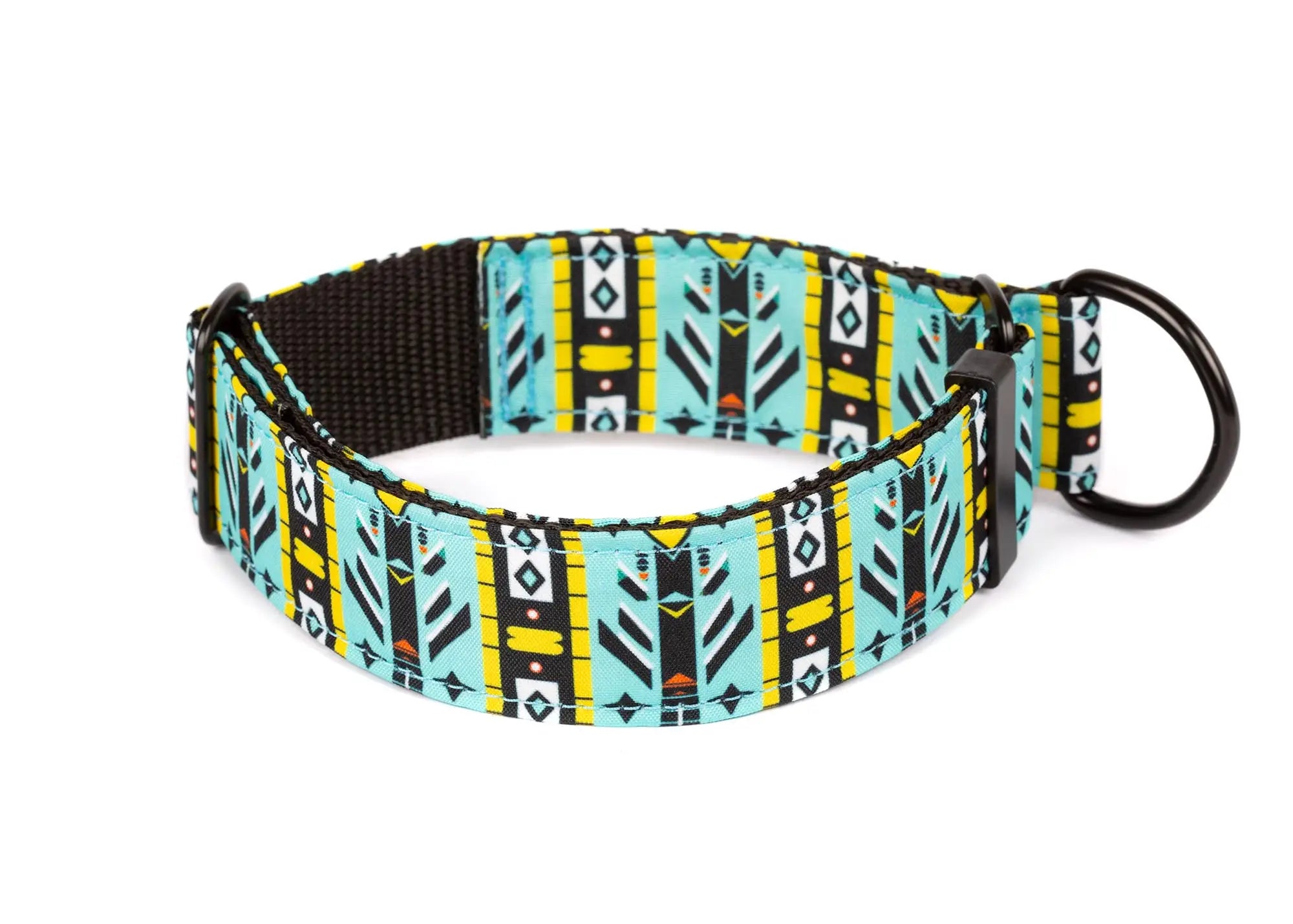 Hope Hound limited slip waterproof tribal dog collar with blue geometric 
