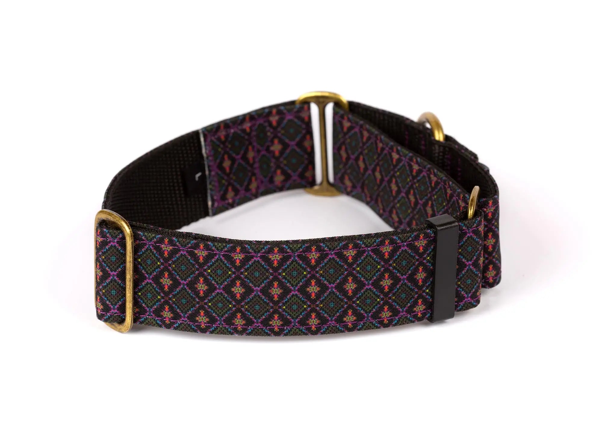 Hope Hound martingale waterproof dog collar with purple pattern and brass buckle