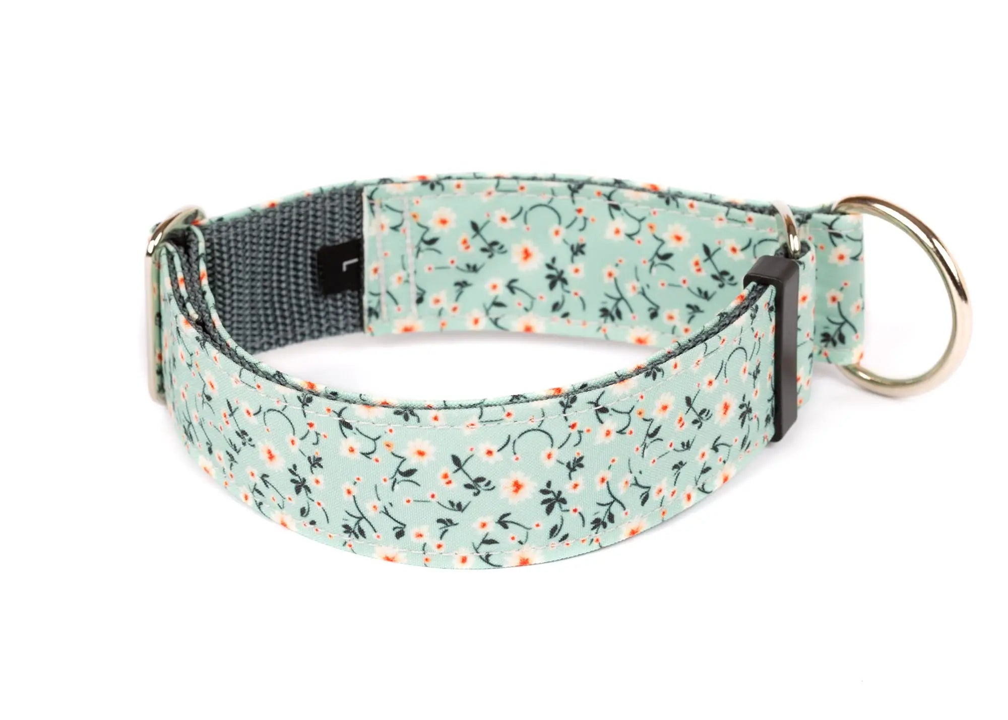 Hope Hound limited slip waterproof Floral-patterned dog collar with a egg shell blue background