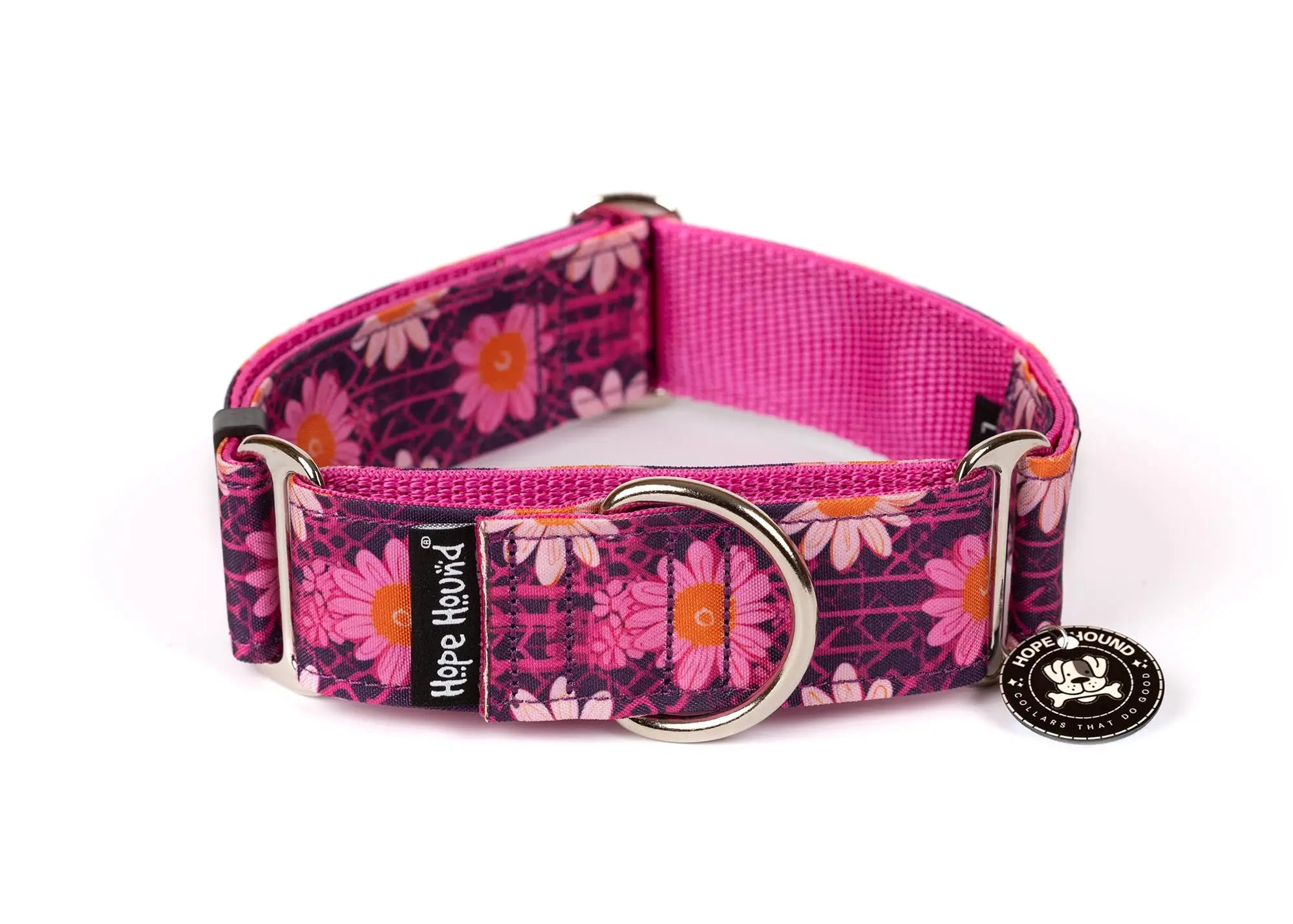 Hope Hound martingale waterproof dog collar with Pink floral pattern