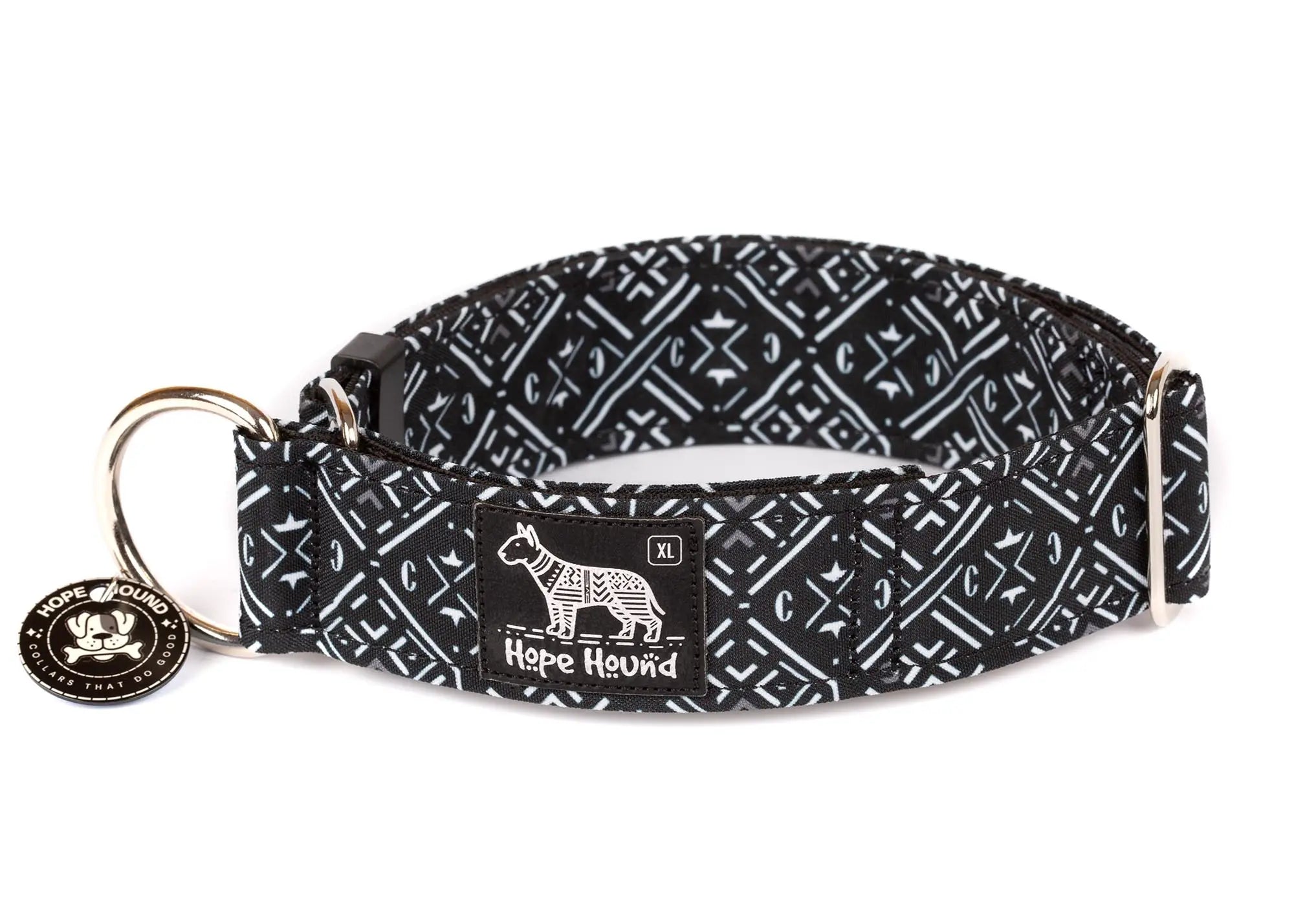 Hope Hound limited slip dog collar with navy blue and white pattern