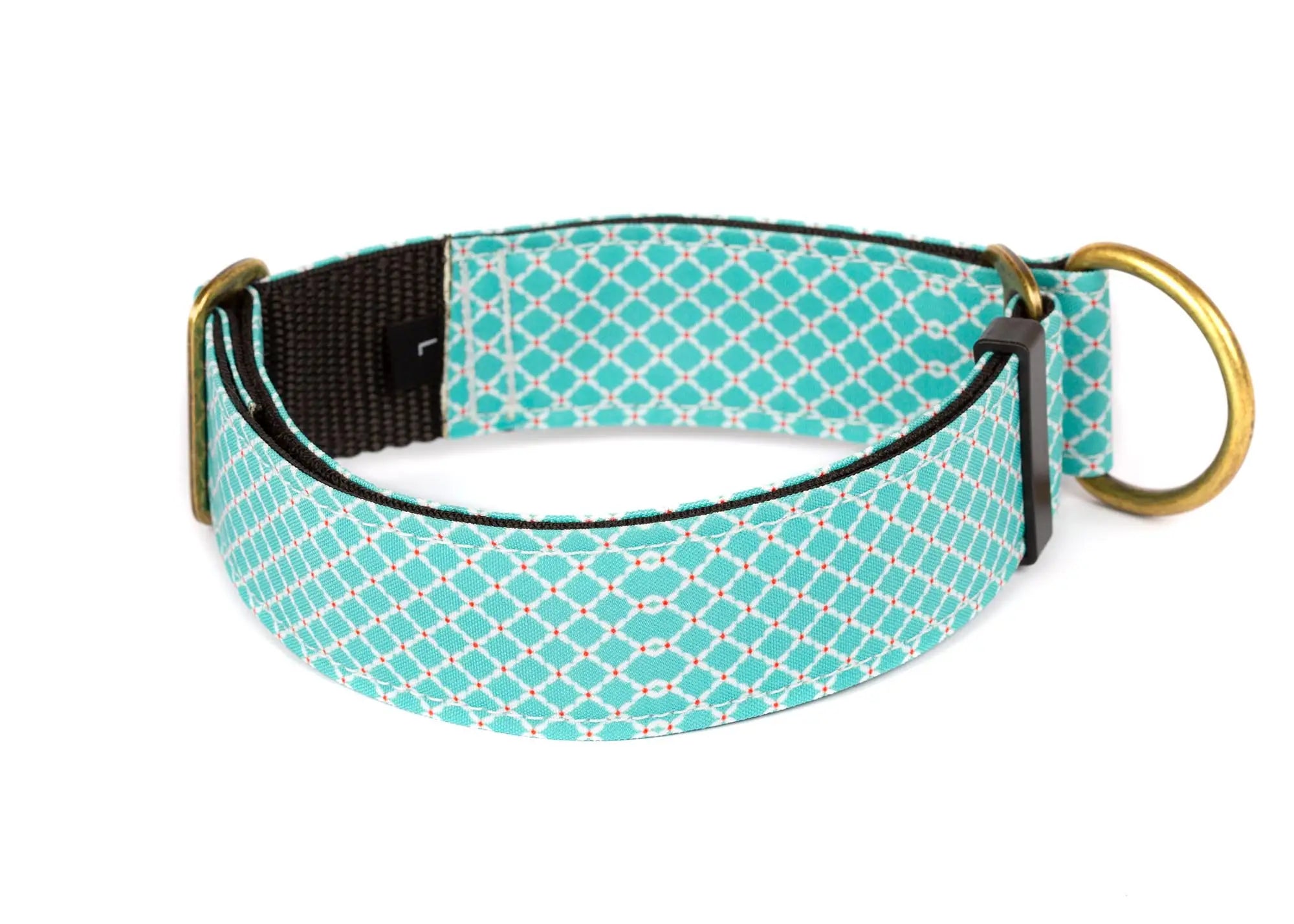 Hope Hound limited slip waterproof dog collar with geometric turquoise pattern 