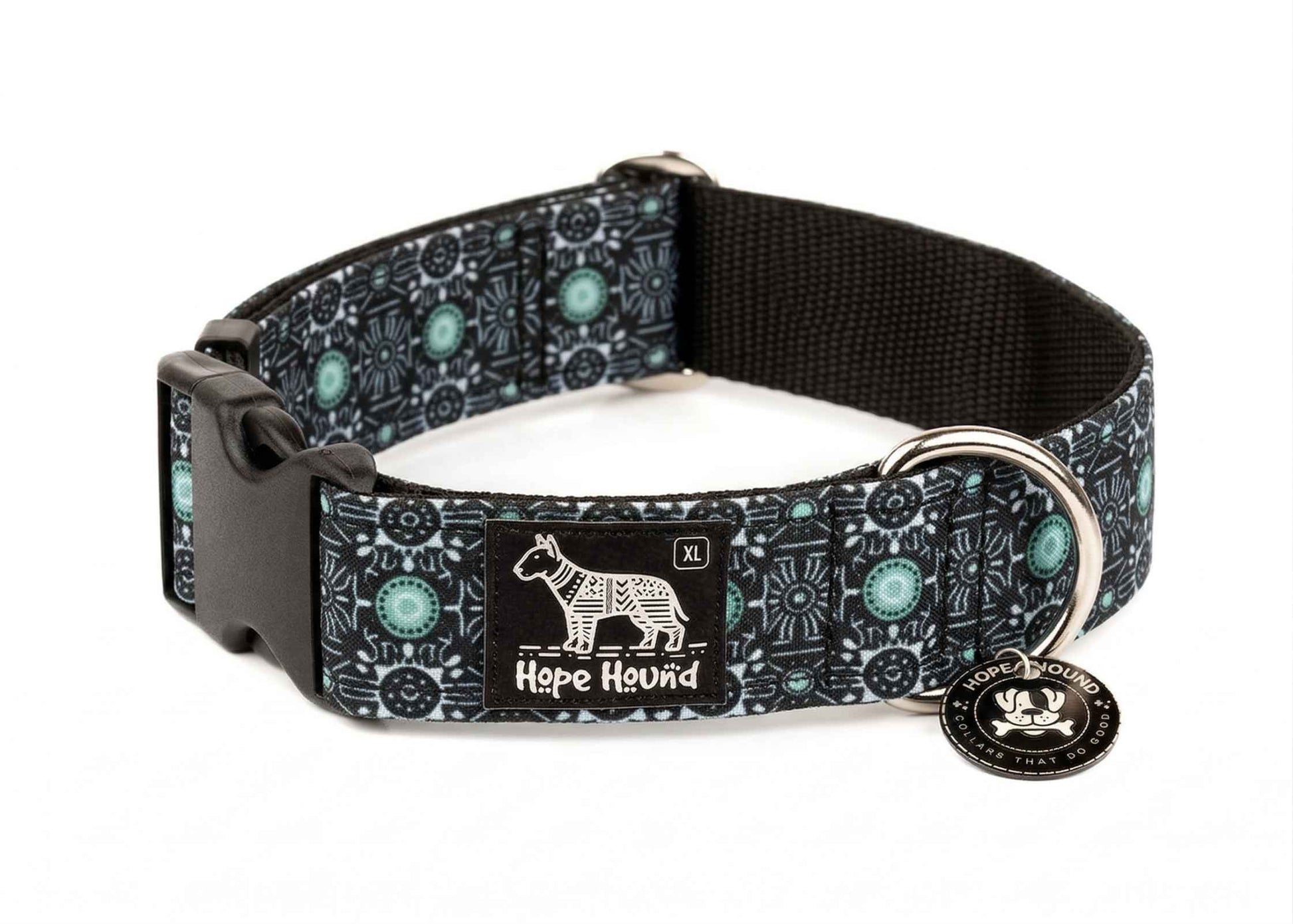 Hope Hound buckle Dog collar with patterned Blue Topaz design