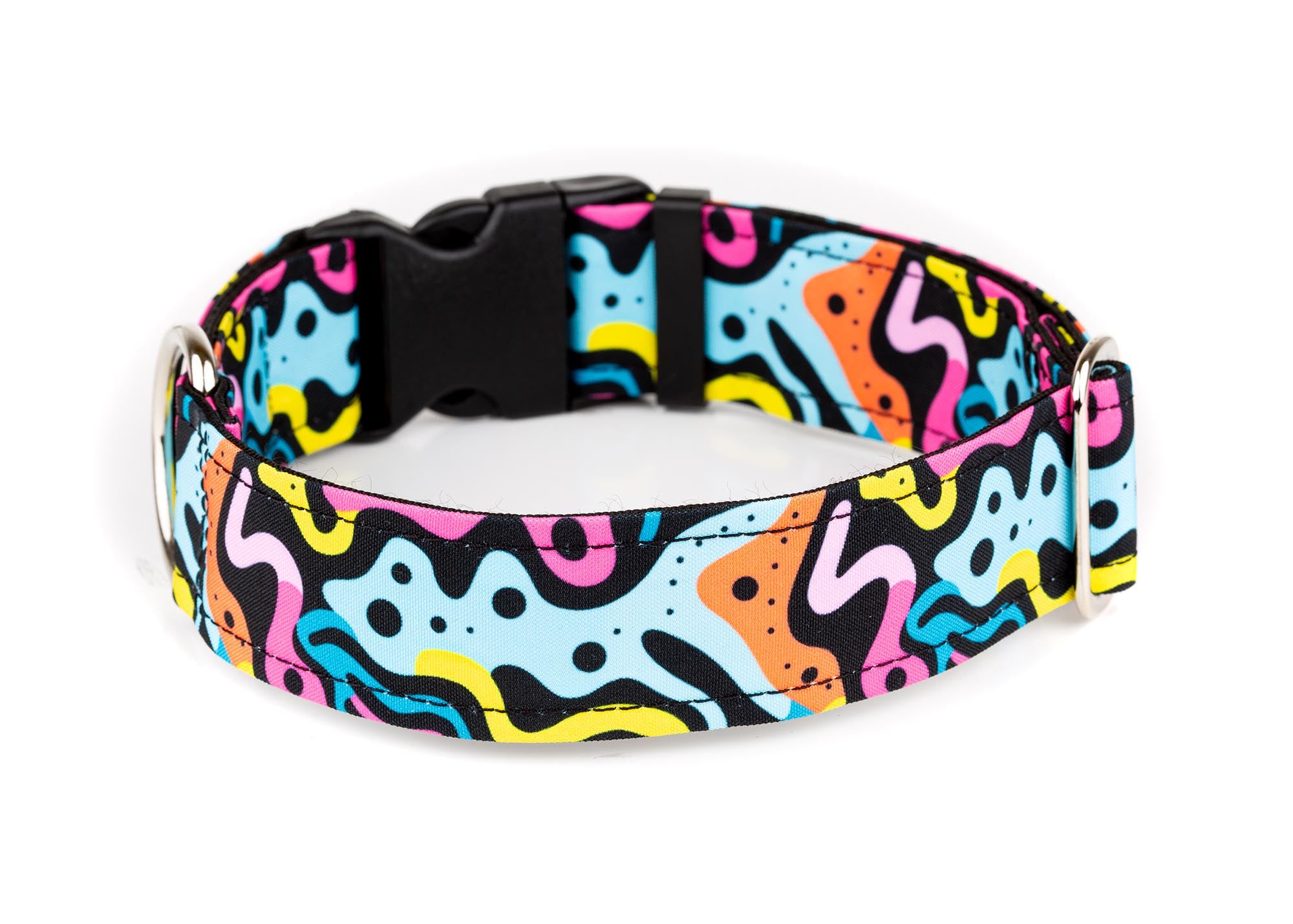 Colorful patterned dog collar on a white background