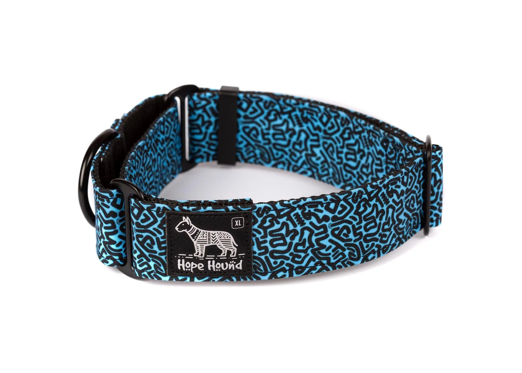 Hope Hound martingale waterproof dog collar with blue and black pattern 