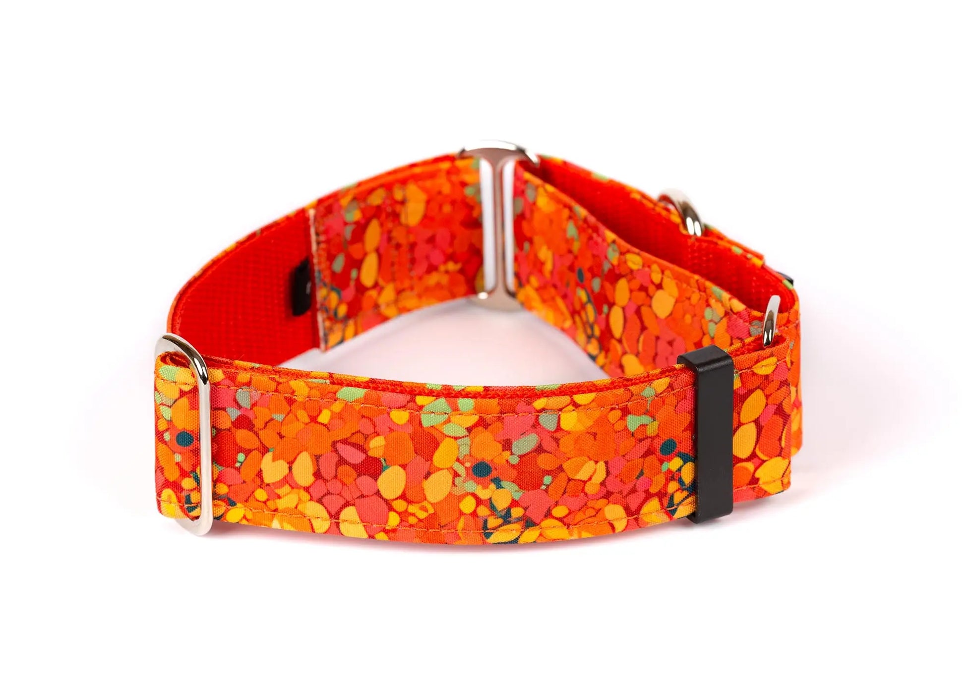 Hope Hound martingale waterproof dog collar with colourful orange pattern