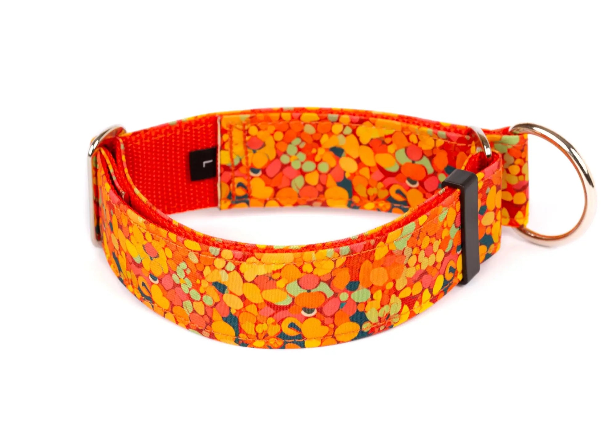 Hope Hound limited slip waterproof  dog collar with colourful orange pattern
