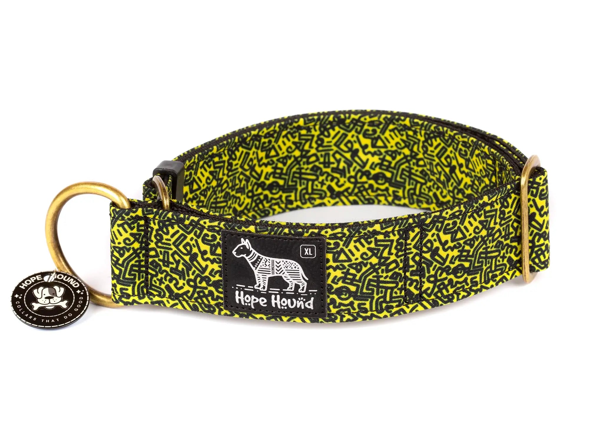 Hope Hound Limited slip Dog collar with black and yellow pattern 